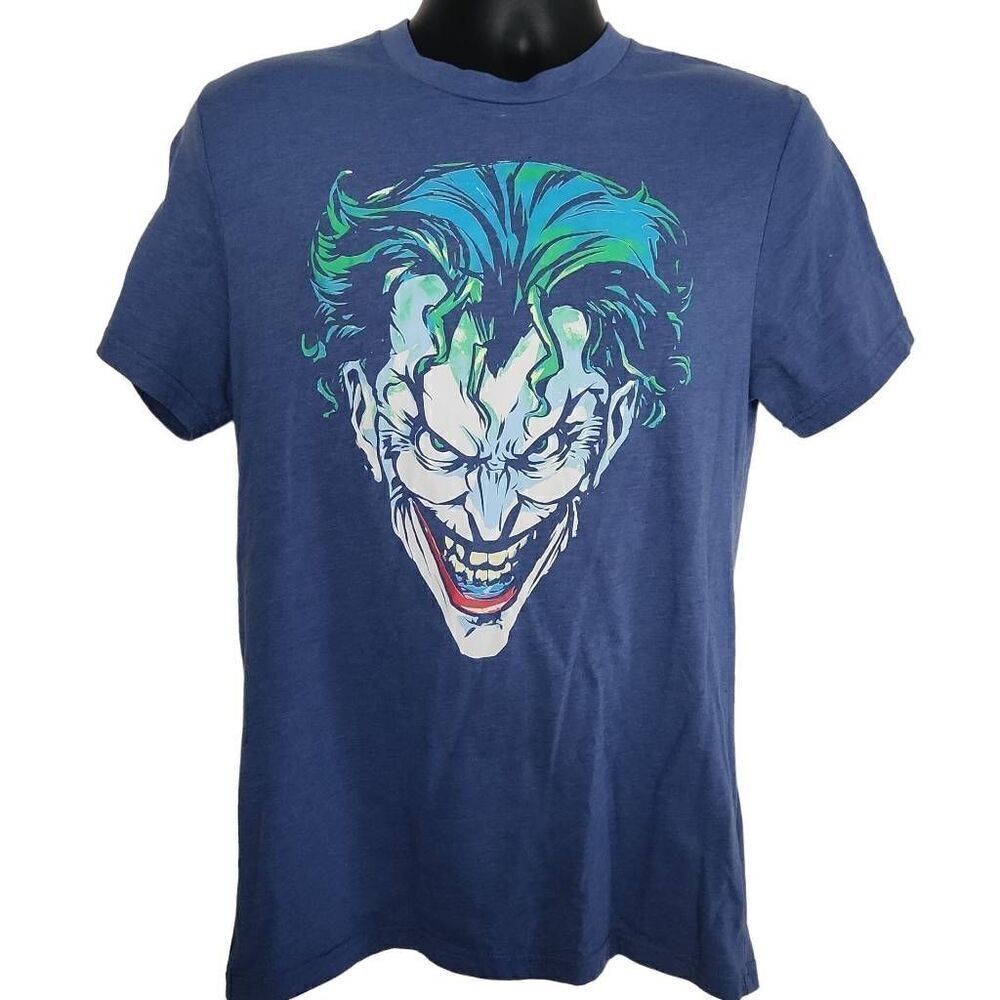 Batman Men's Size Medium Blue Green Joker Short Sleeve Shirt